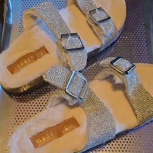 Madden Girl Glittery Silver Buckle Sandals